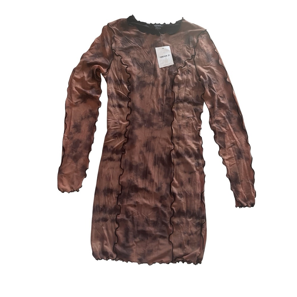 NWT Forever 21 Women Size L Dress Stretch Orange Black Tie Dye Whimsigoth Ruffle